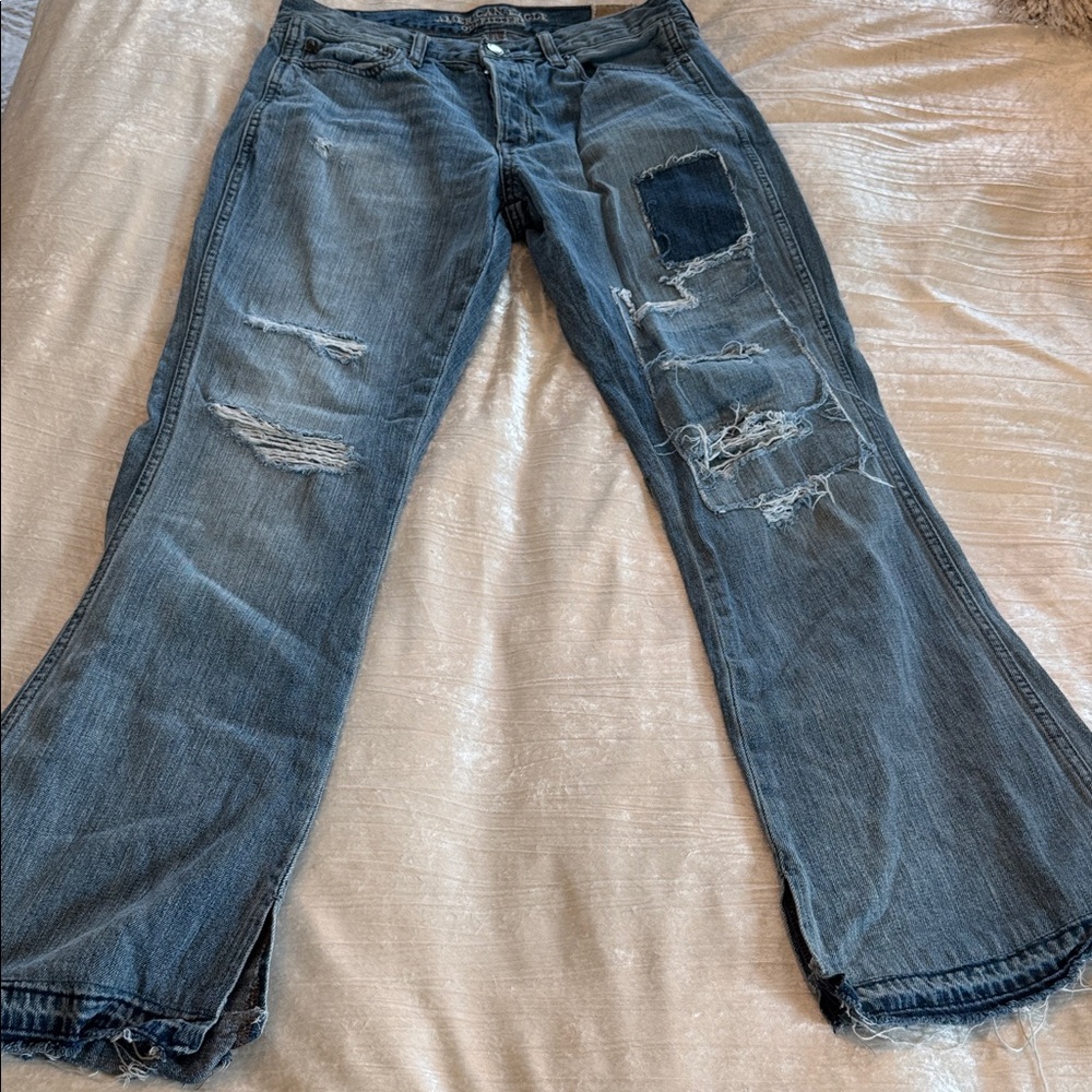 American Eagle Outfitters Blue Distressed Flare Jeans